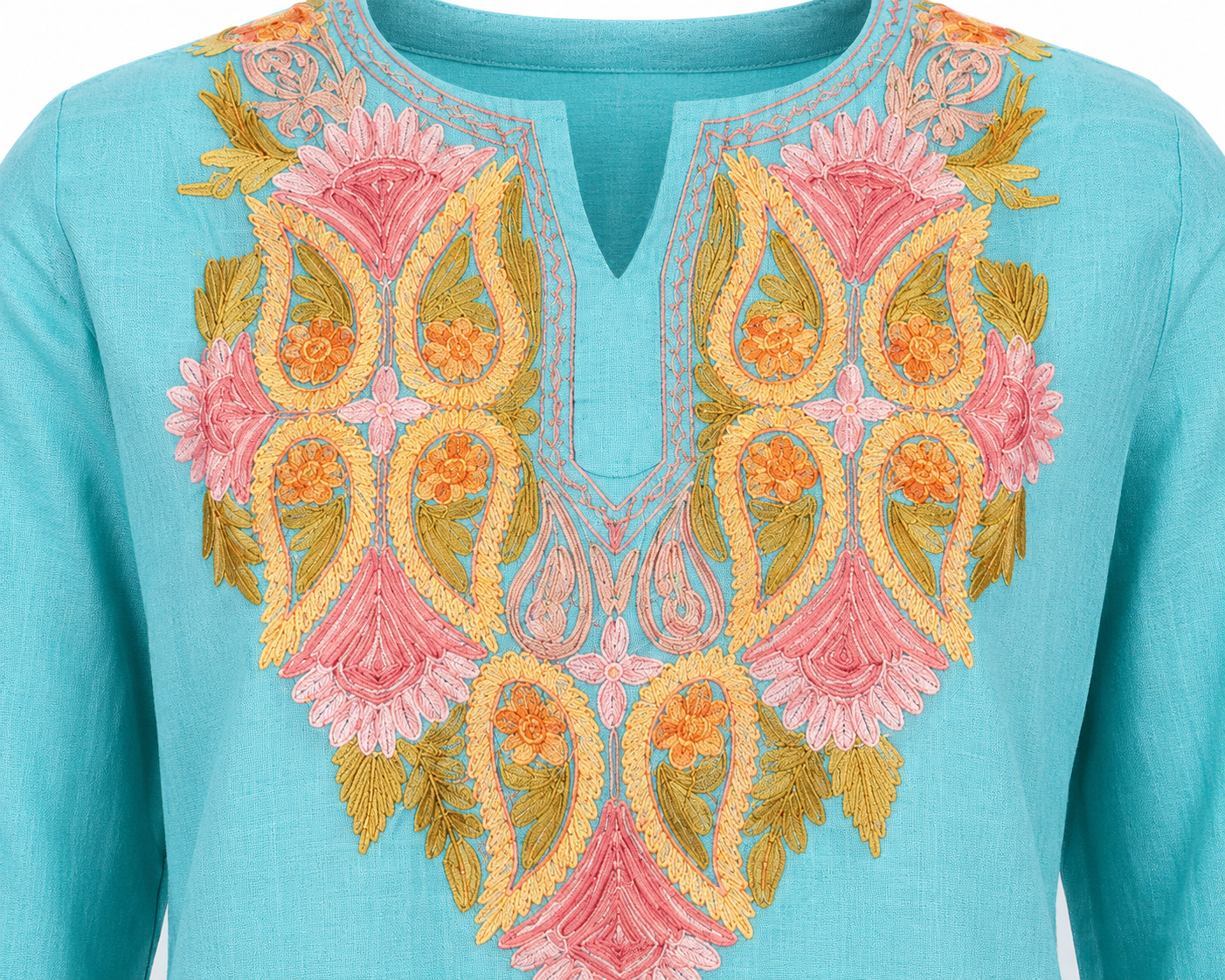 Kashmiri Manual Aari worked cotton Co-Ord Set | Ocean Breeze